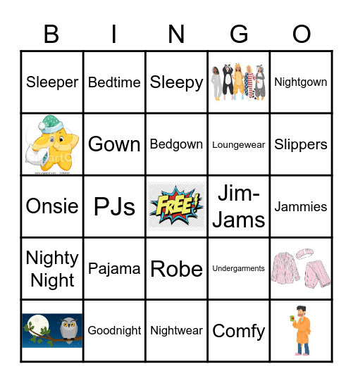 PJ Day Bingo Card