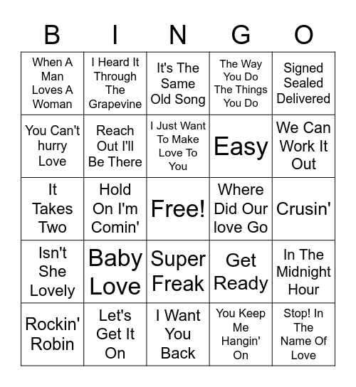 Motown Hits Bingo Card