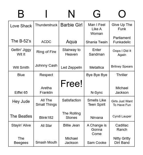 Song-Go! Songs You NEED To Know Bingo Card