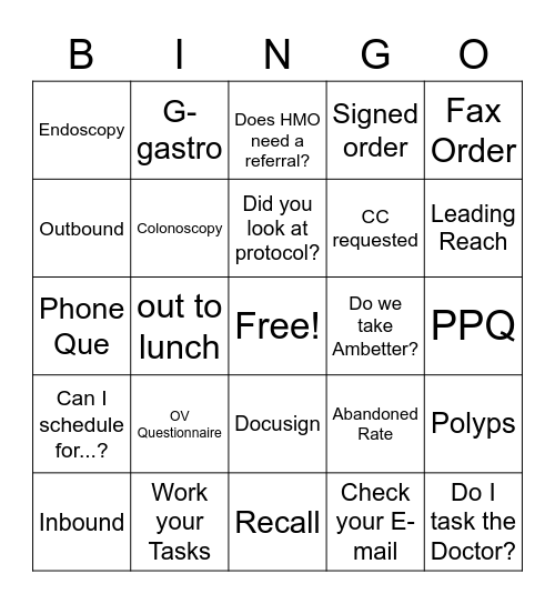 Scheduling Bingo Card