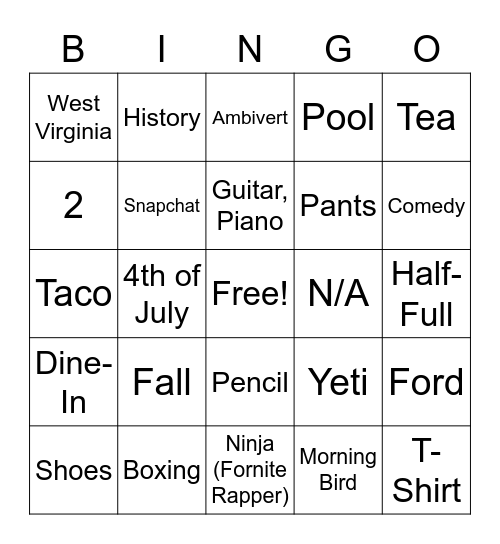 Untitled Bingo Card