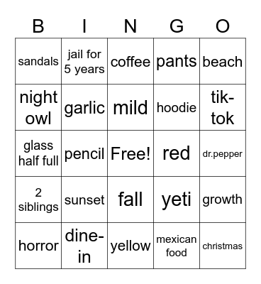 Untitled Bingo Card