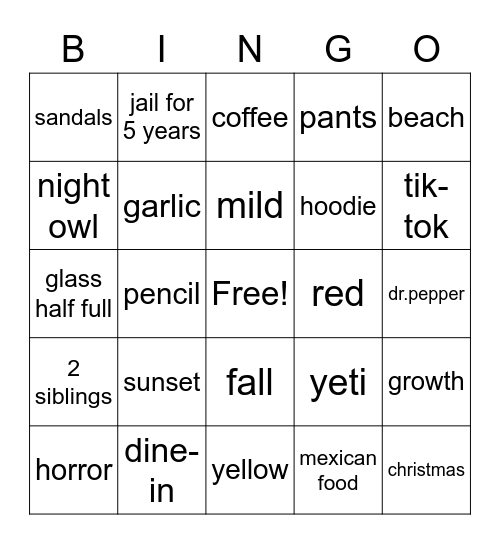 Untitled Bingo Card
