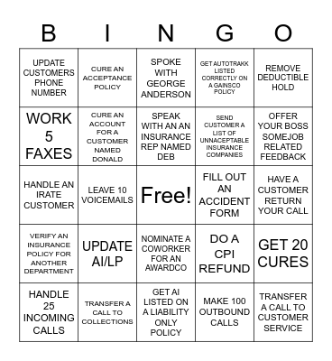 Insurance Bingo! Bingo Card