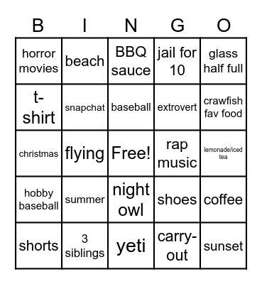 dylans Bingo Card