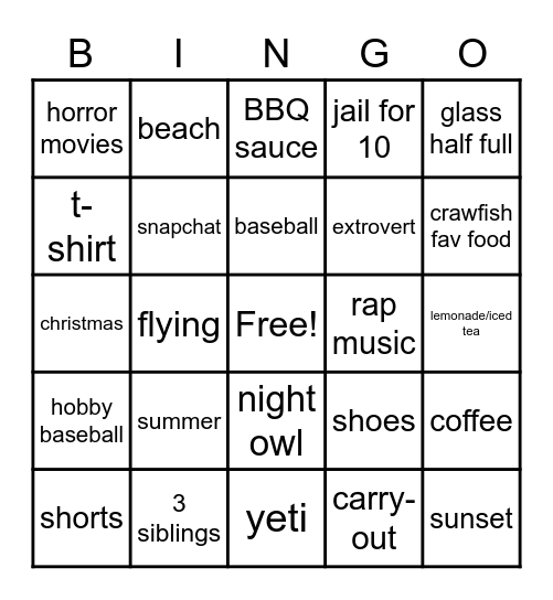 dylans Bingo Card