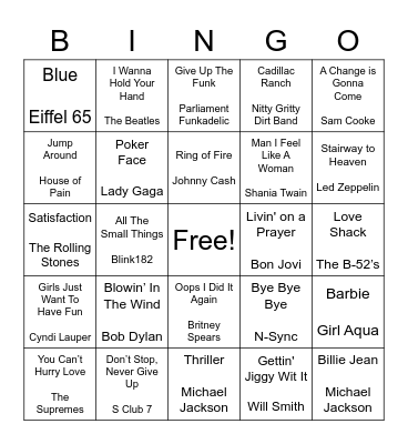 Song-Go! Songs You NEED To Know Bingo Card