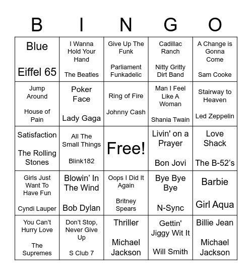 Song-Go! Songs You NEED To Know Bingo Card