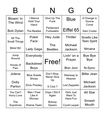 Song-Go! Songs You NEED To Know Bingo Card