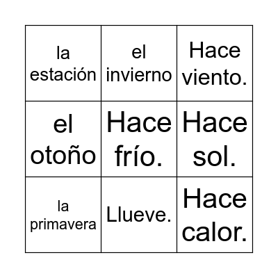 Para Empezar: El tiempo Bingo Card