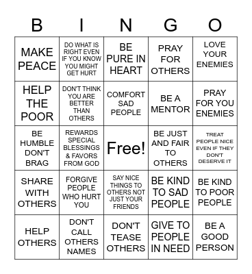 Beatitudes Bingo Card