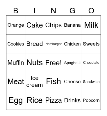 Food Bingo Card