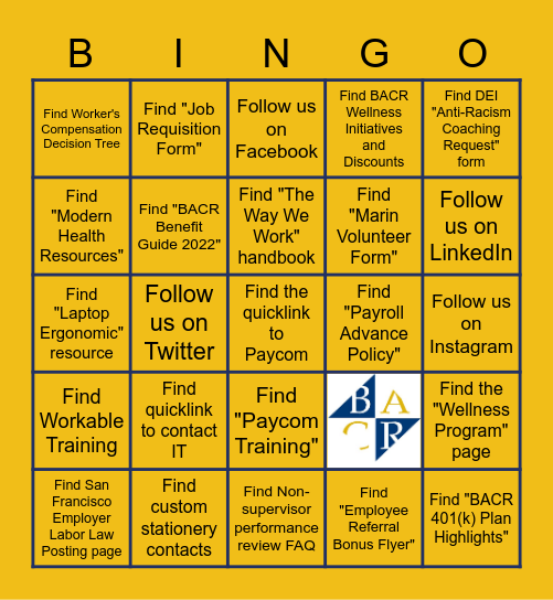 BACR Document and Forms Site Bingo Card