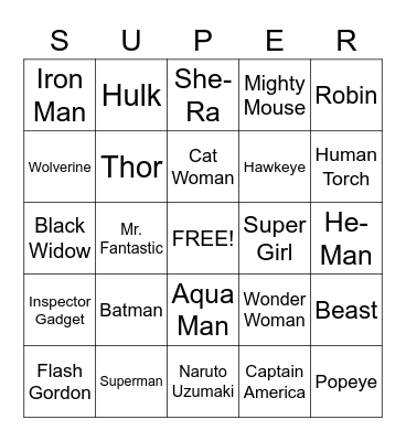 SUPERHEROS Bingo Card