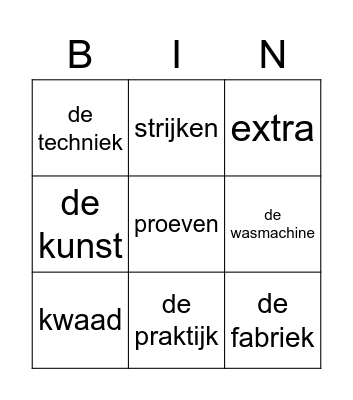 Theme 5 woorden Bingo Card