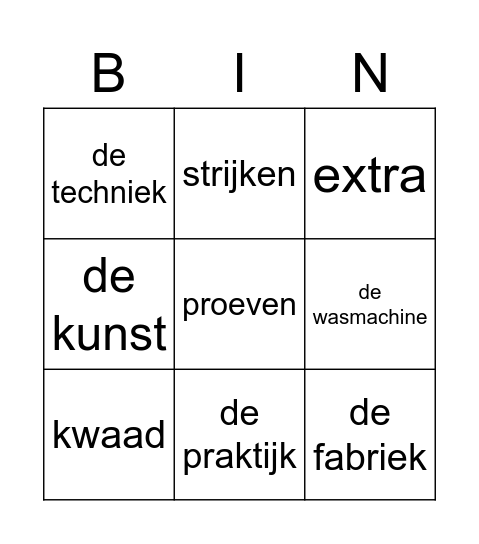 Theme 5 woorden Bingo Card