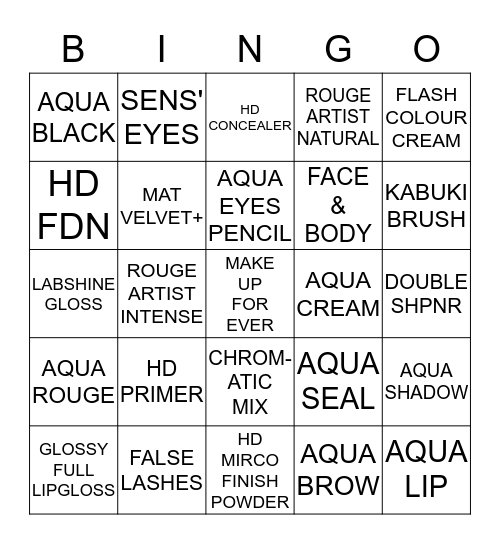 MAKE UP FOR EVER IPT BINGO Card