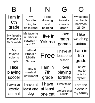 Get To Know You BINGO Card