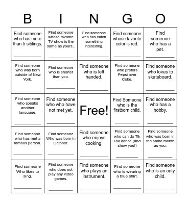 Ujima icebreaker Bingo Card