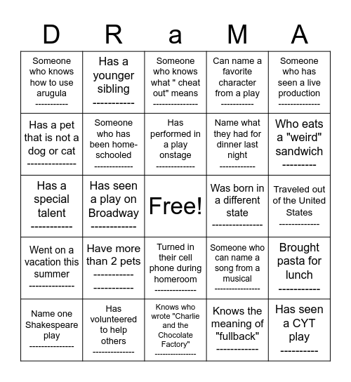 Get To Know Me Bingo Card