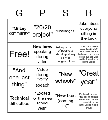 GPS bing 2022 Bingo Card