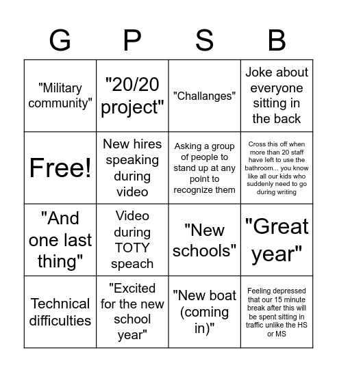GPS bing 2022 Bingo Card