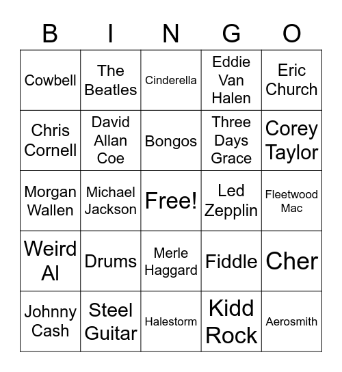 Music Trivia Bingo Card