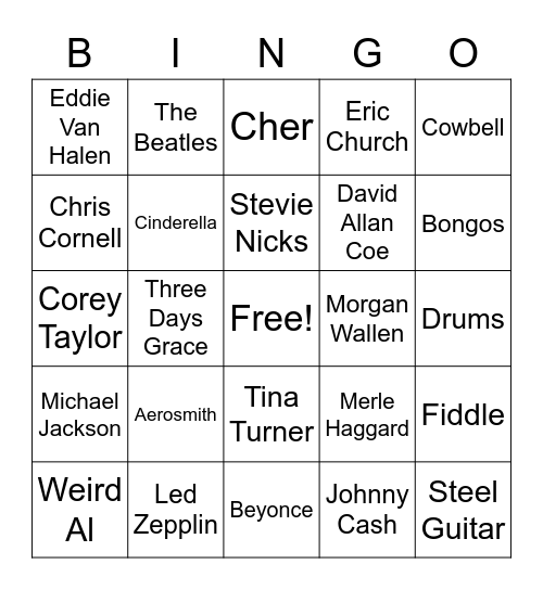 Music Trivia Bingo Card