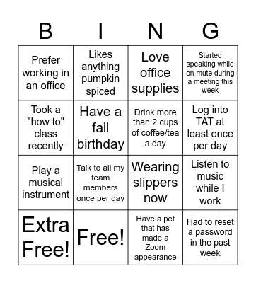 TA Coordinators' BING! Bingo Card