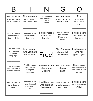 Find Someone Who Bingo Card