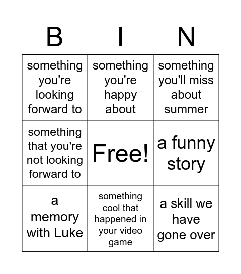 Untitled Bingo Card