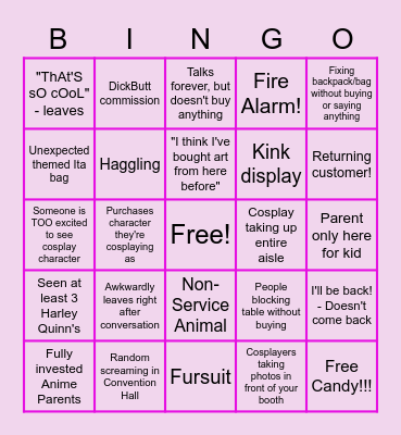 Anime Convention Bingo Card