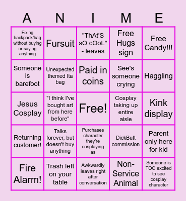 Anime Convention Bingo Card