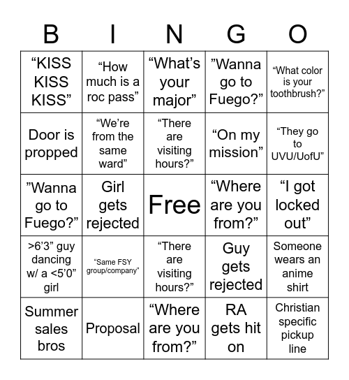 RA Bingo Card