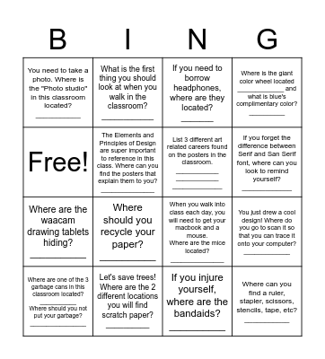 Graphic Design Bingo Card