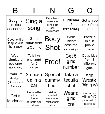 Bachelor party Bingo Card