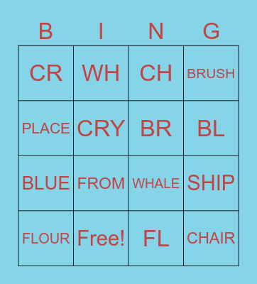 WORDS WITH BLENDS Bingo Card