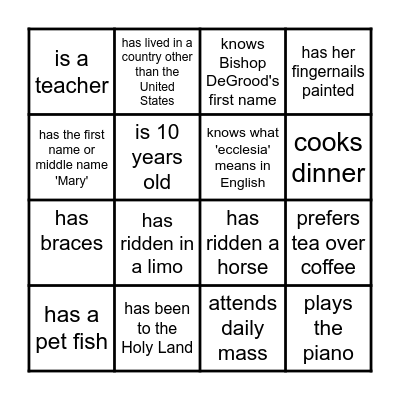 Find someone who... Bingo Card
