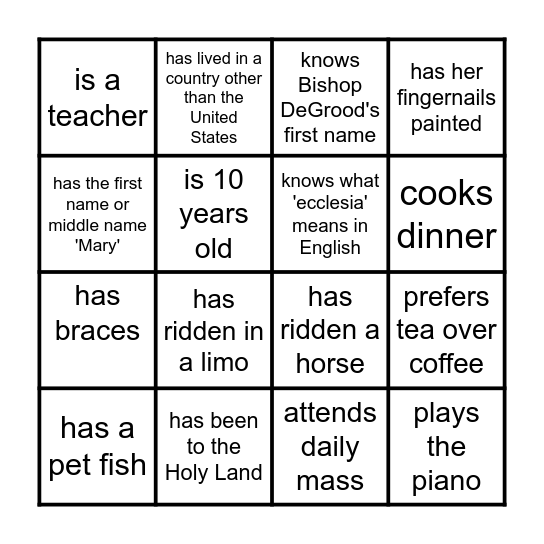 Find someone who... Bingo Card