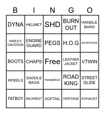 BIKER BINGO Card