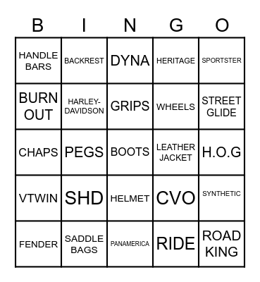 BIKER BINGO @ SHD Bingo Card