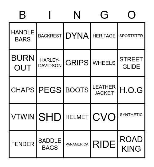 BIKER BINGO @ SHD Bingo Card