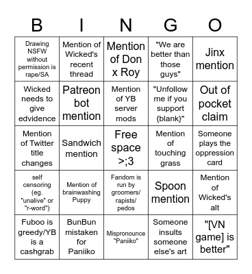 Twitter Space Bingo Card