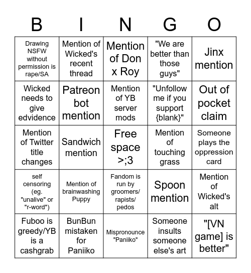 Twitter Space Bingo Card