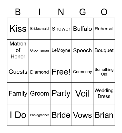 Sydney's Bridal Shower Bingo Card