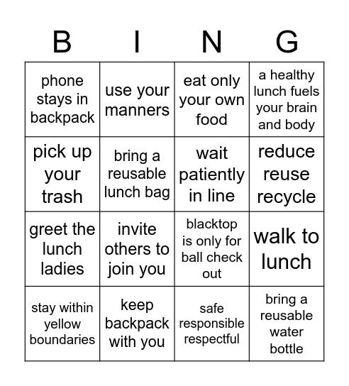 Mustang Musts @ LUNCH Bingo Card