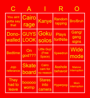 CAIRO BINGO Card