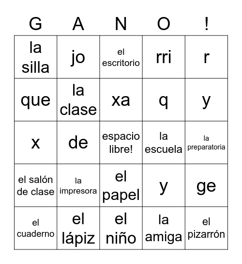 Spanish 1 Unit 1A Review Bingo Card