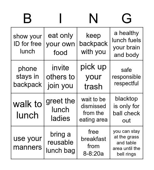 Mustang Musts @ LUNCH Bingo Card