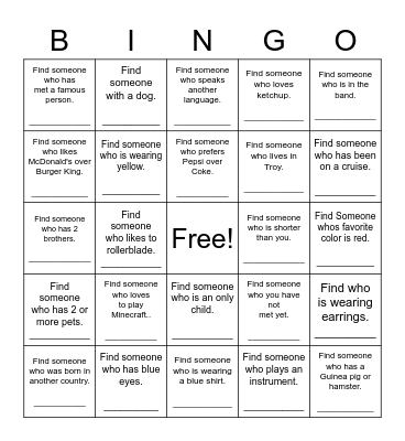 Find Someone Who Bingo Card